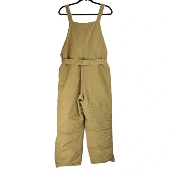 Vtg Eddie Bauer Mens Goose Down Bib Overalls Sz S/M Tan Khaki